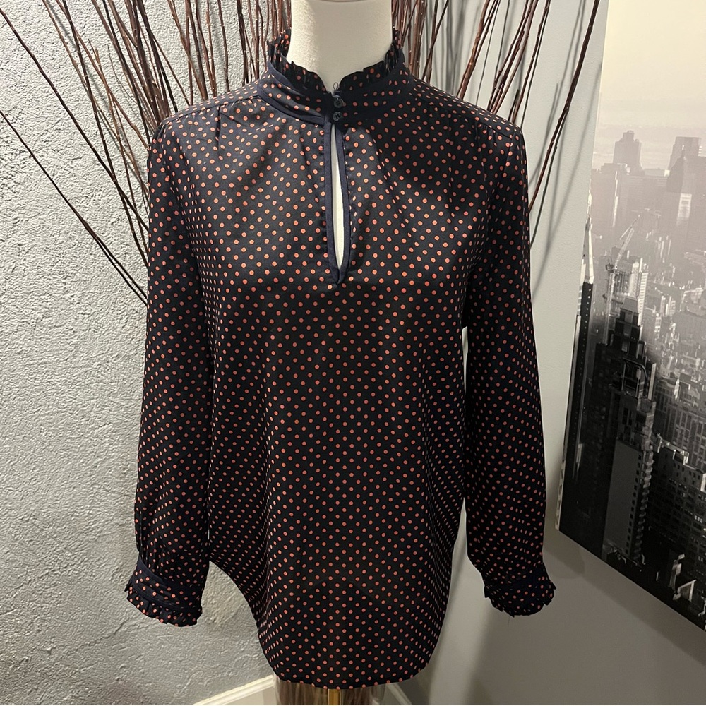 🌺J. CREW RED AND BLUE POLKA DOT BLOUSE SIZE 8🌺
